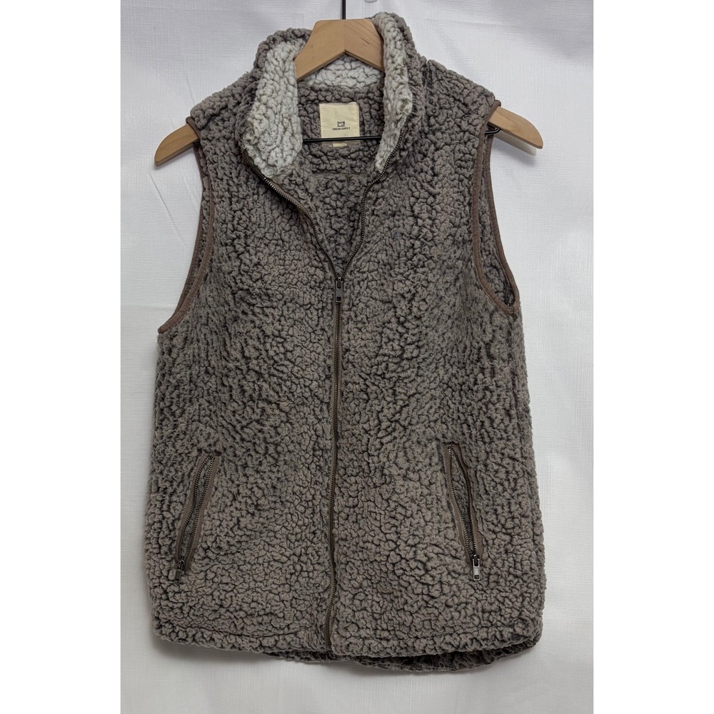 Thread & Supply Sherpa Fleece Vest Women Medium Brown Excellent Full Zip Vest